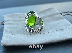 David Yurman Sterling Silver Oval 16x26mm Peridot Wheaton Cable Ring Sz 8