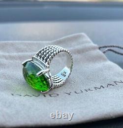 David Yurman Sterling Silver Oval 16x26mm Peridot Wheaton Cable Ring Sz 8