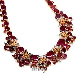Deluxe Heated Red Ruby, Sapphire & Zircon Necklace 925 Sterling Silver