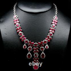 Deluxe! Natural Red Ruby & White Cz Necklace 20 925 Sterling Silver