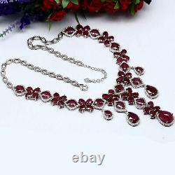 Deluxe! Natural Red Ruby & White Cz Necklace 20 925 Sterling Silver