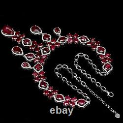 Deluxe! Natural Red Ruby & White Cz Necklace 20 925 Sterling Silver