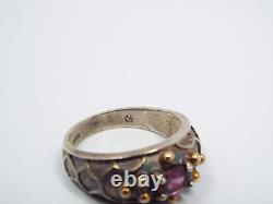 Designer Sterling Silver & 14K Gold Ball Design Faceted Purple Glass Ring, 9 3/4