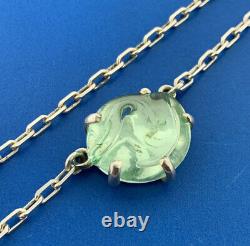 Designer Sterling Silver 925 Cabochon Green Colored Glass16 Chain Necklace