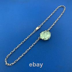 Designer Sterling Silver 925 Cabochon Green Colored Glass16 Chain Necklace