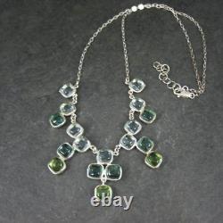 Designer Sterling Silver Necklace Blue Green Glass Stones New Michael Michaud