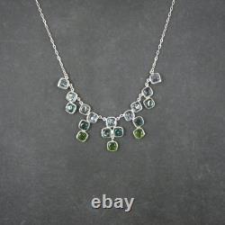 Designer Sterling Silver Necklace Blue Green Glass Stones New Michael Michaud