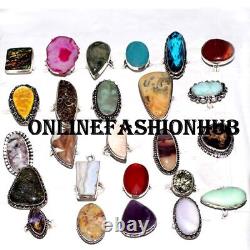 Dichroic Glass & Mix Gemstone 925 Sterling Silver Plated Wholesale Lot Rings