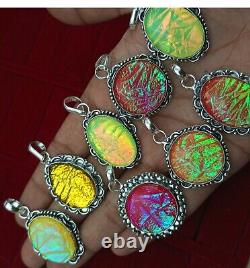 Dichroic Glass & Mix Gemstone 925 Sterling Silver Plated Wholesale Lot pendants