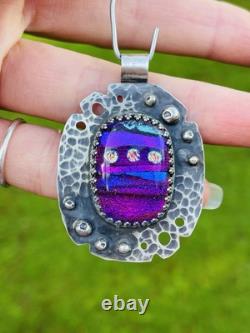 Dichroic Glass Pendant 925 Sterling Silver HANDMADE bright and colorful jewelry