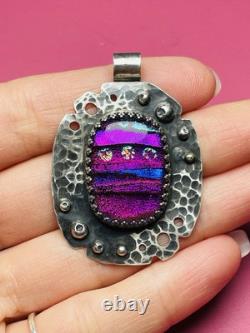 Dichroic Glass Pendant 925 Sterling Silver HANDMADE bright and colorful jewelry