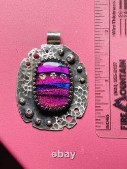Dichroic Glass Pendant 925 Sterling Silver HANDMADE bright and colorful jewelry