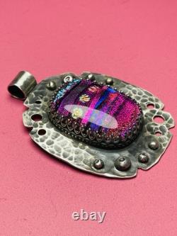 Dichroic Glass Pendant 925 Sterling Silver HANDMADE bright and colorful jewelry