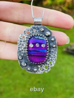 Dichroic Glass Pendant 925 Sterling Silver HANDMADE bright and colorful jewelry
