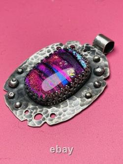 Dichroic Glass Pendant 925 Sterling Silver HANDMADE bright and colorful jewelry