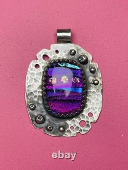 Dichroic Glass Pendant 925 Sterling Silver HANDMADE bright and colorful jewelry