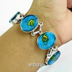 Dico Glass Stone Solid Sterling Silver Boho Chain Bezel Wife Bracelet Jewelry
