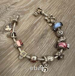 Disney Sterling Silver Bracelet with 13 Charms 925 Silver Murano Glass Chamilia