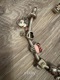 Disney Sterling Silver Bracelet with 13 Charms 925 Silver Murano Glass Chamilia