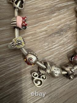 Disney Sterling Silver Bracelet with 13 Charms 925 Silver Murano Glass Chamilia