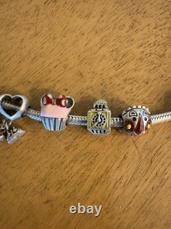 Disney Sterling Silver Bracelet with 13 Charms 925 Silver Murano Glass Chamilia