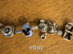 Disney Sterling Silver Bracelet with 13 Charms 925 Silver Murano Glass Chamilia