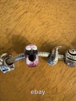 Disney Sterling Silver Bracelet with 13 Charms 925 Silver Murano Glass Chamilia