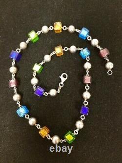 Dobbs Sterling Silver Ball Link Necklace 19 Murano Silver Foil Glass Beads