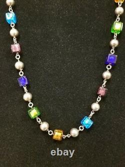Dobbs Sterling Silver Ball Link Necklace 19 Murano Silver Foil Glass Beads