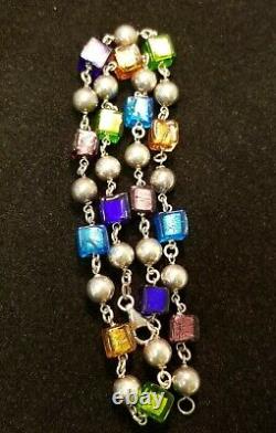 Dobbs Sterling Silver Ball Link Necklace 19 Murano Silver Foil Glass Beads