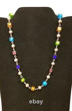 Dobbs Sterling Silver Ball Link Necklace 19 Murano Silver Foil Glass Beads