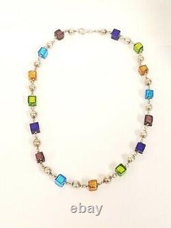 Dobbs Sterling Silver Ball Link Necklace 19 Murano Silver Foil Glass Beads