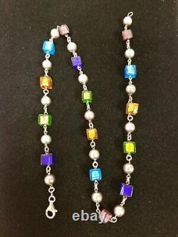 Dobbs Sterling Silver Ball Link Necklace 19 Murano Silver Foil Glass Beads