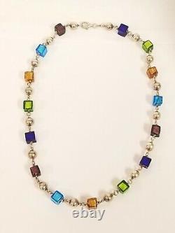 Dobbs Sterling Silver Ball Link Necklace 19 Murano Silver Foil Glass Beads