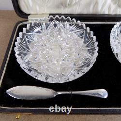 Docker & Burn British Sterling Silver & Cut Glass Butter Pat Set 1931 Hallmarks