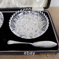 Docker & Burn British Sterling Silver & Cut Glass Butter Pat Set 1931 Hallmarks