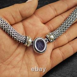 Dog Angel Blue Venetian Glass Intaglio 18K Gold Sterling Silver Necklace