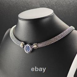 Dog Angel Blue Venetian Glass Intaglio 18K Gold Sterling Silver Necklace