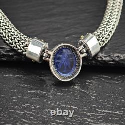 Dog Angel Blue Venetian Glass Intaglio 18K Gold Sterling Silver Necklace