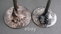 Domar Israel Hand Crafted Art Glass Sterling Silver Stem Wine Glasses