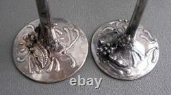 Domar Israel Hand Crafted Art Glass Sterling Silver Stem Wine Glasses