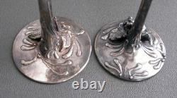 Domar Israel Hand Crafted Art Glass Sterling Silver Stem Wine Glasses