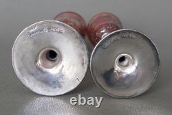 Domar Israel Hand Crafted Art Glass Sterling Silver Stem Wine Glasses