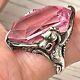 Dragon Pink Glass Ring Sz 5.5 Art Deco 1in Antique Sterling Vtg Griffin