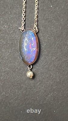Dragons Breath Glass Jelly Opal Sterling Silver Necklace 925 Pendant 20 Chain