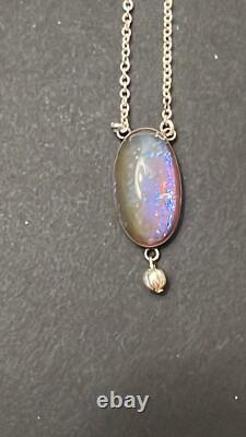 Dragons Breath Glass Jelly Opal Sterling Silver Necklace 925 Pendant 20 Chain