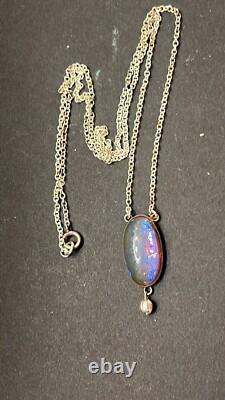 Dragons Breath Glass Jelly Opal Sterling Silver Necklace 925 Pendant 20 Chain