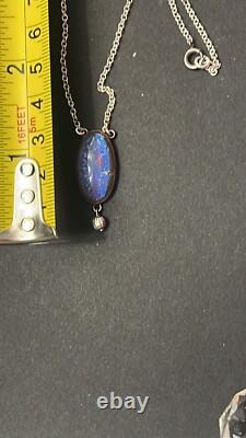Dragons Breath Glass Jelly Opal Sterling Silver Necklace 925 Pendant 20 Chain