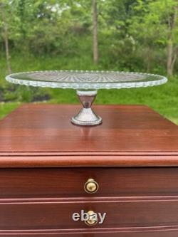 Duchin Sterling Silver Glass Cake & Pie Stand Riser Vintage Williamsburg Estate