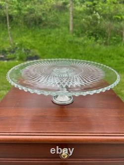 Duchin Sterling Silver Glass Cake & Pie Stand Riser Vintage Williamsburg Estate